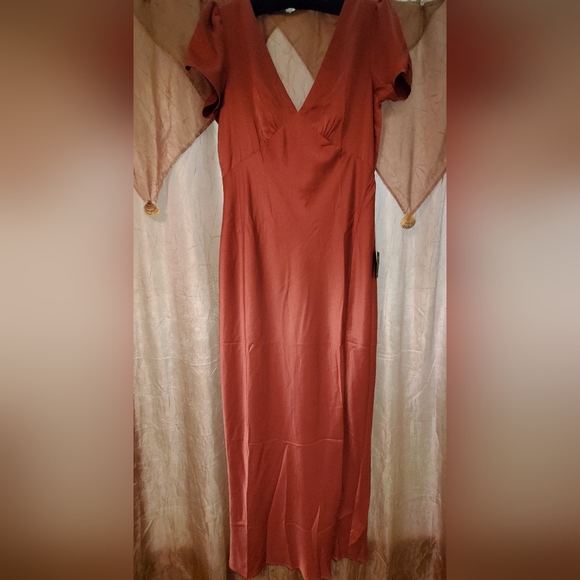 NWT Lulus Epitome of Romance Rose Pink Satin Puff Sleeve Maxi Dress sz XL - Picture 9 of 10